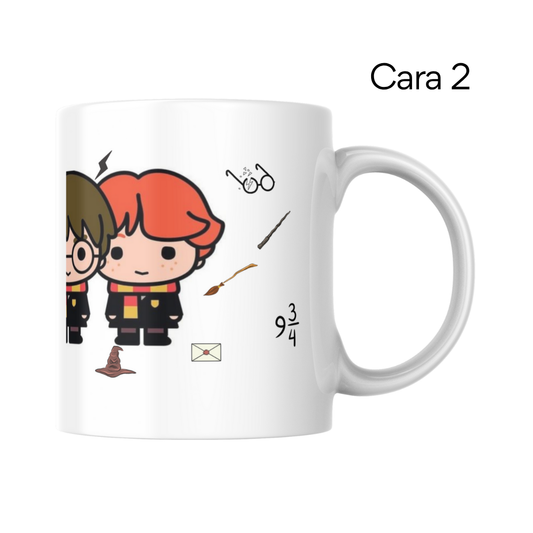 Taza Personalizada Harry, Ron y Hermione Kawaii con Nombre - Cerámica 350ml