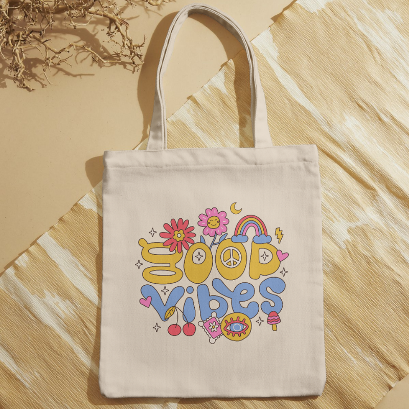 Bolso Tote Reutilizable "Good Vibes" - Poliéster Suave