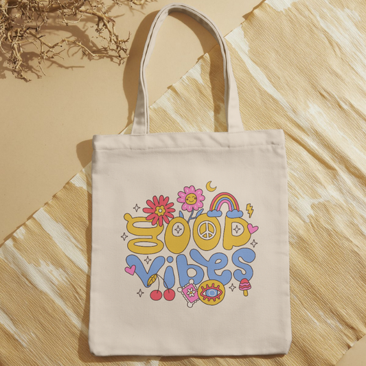 Bolso Tote Reutilizable "Good Vibes" - Poliéster Suave
