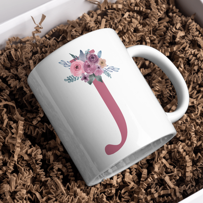 Taza Inicial con Flores Malva Acuarela