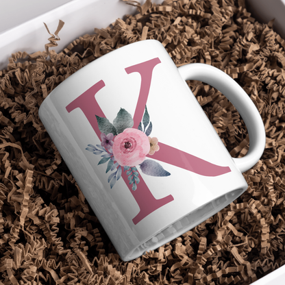 Taza Inicial con Flores Malva Acuarela