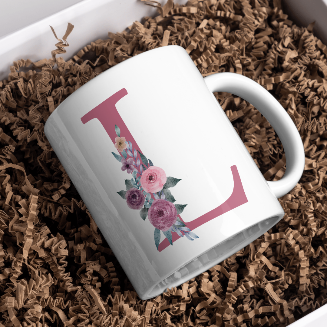 Taza Inicial con Flores Malva Acuarela