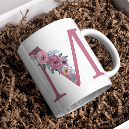 Taza Inicial con Flores Malva Acuarela