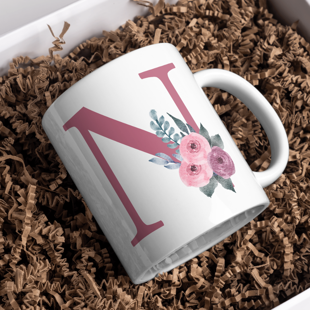 Taza Inicial con Flores Malva Acuarela