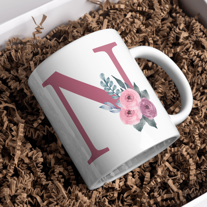 Taza Inicial con Flores Malva Acuarela
