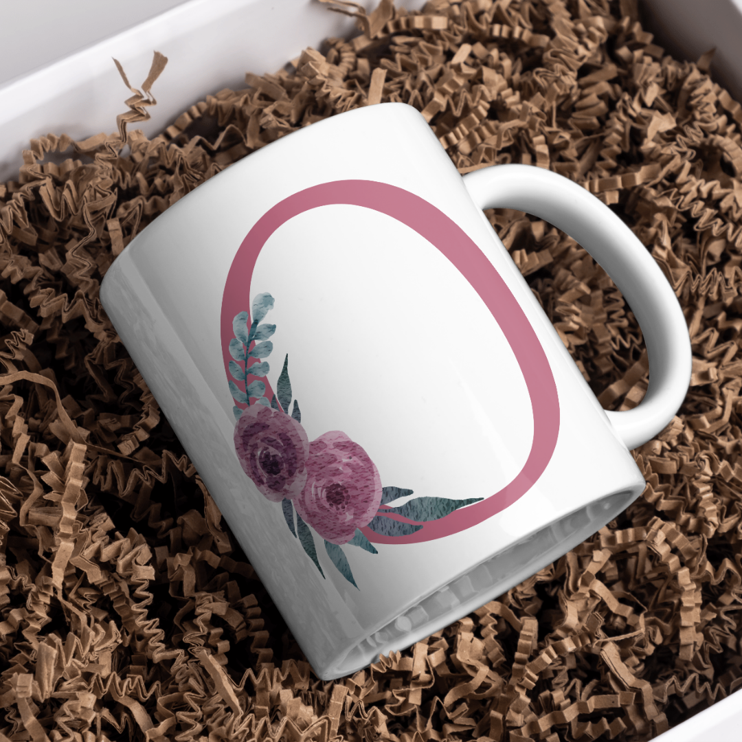 Taza Inicial con Flores Malva Acuarela