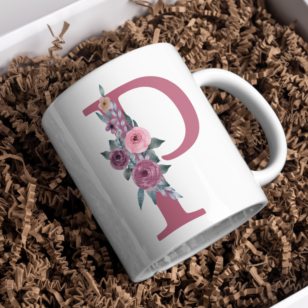 Taza Inicial con Flores Malva Acuarela