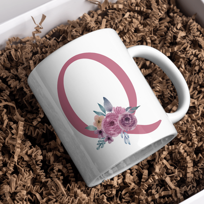 Taza Inicial con Flores Malva Acuarela