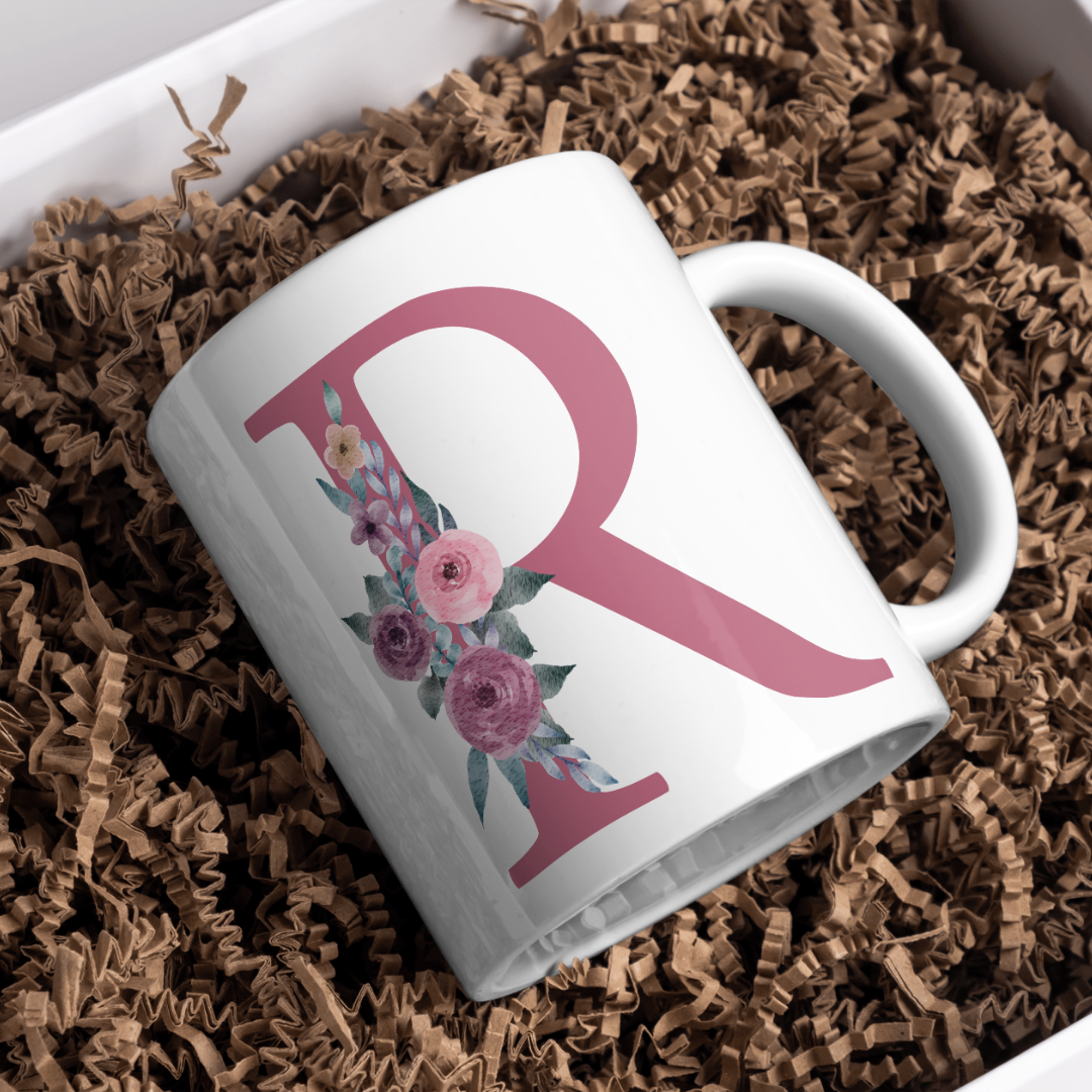 Taza Inicial con Flores Malva Acuarela