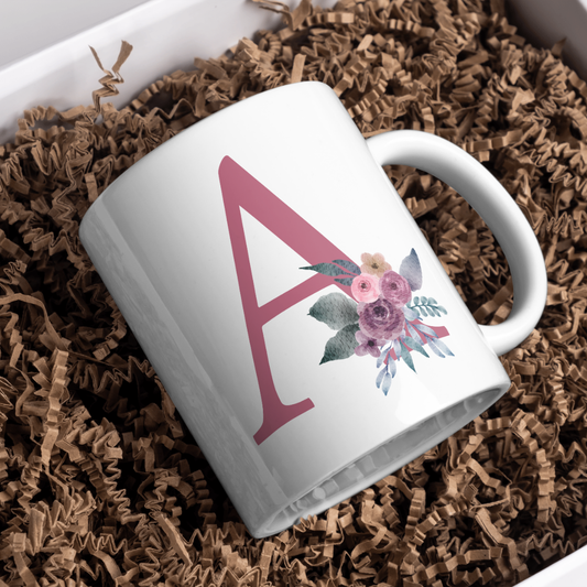 Taza Inicial con Flores Malva Acuarela