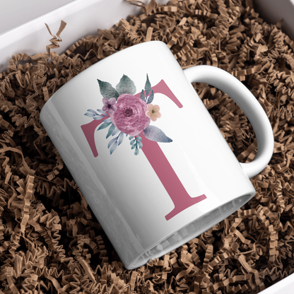 Taza Inicial con Flores Malva Acuarela