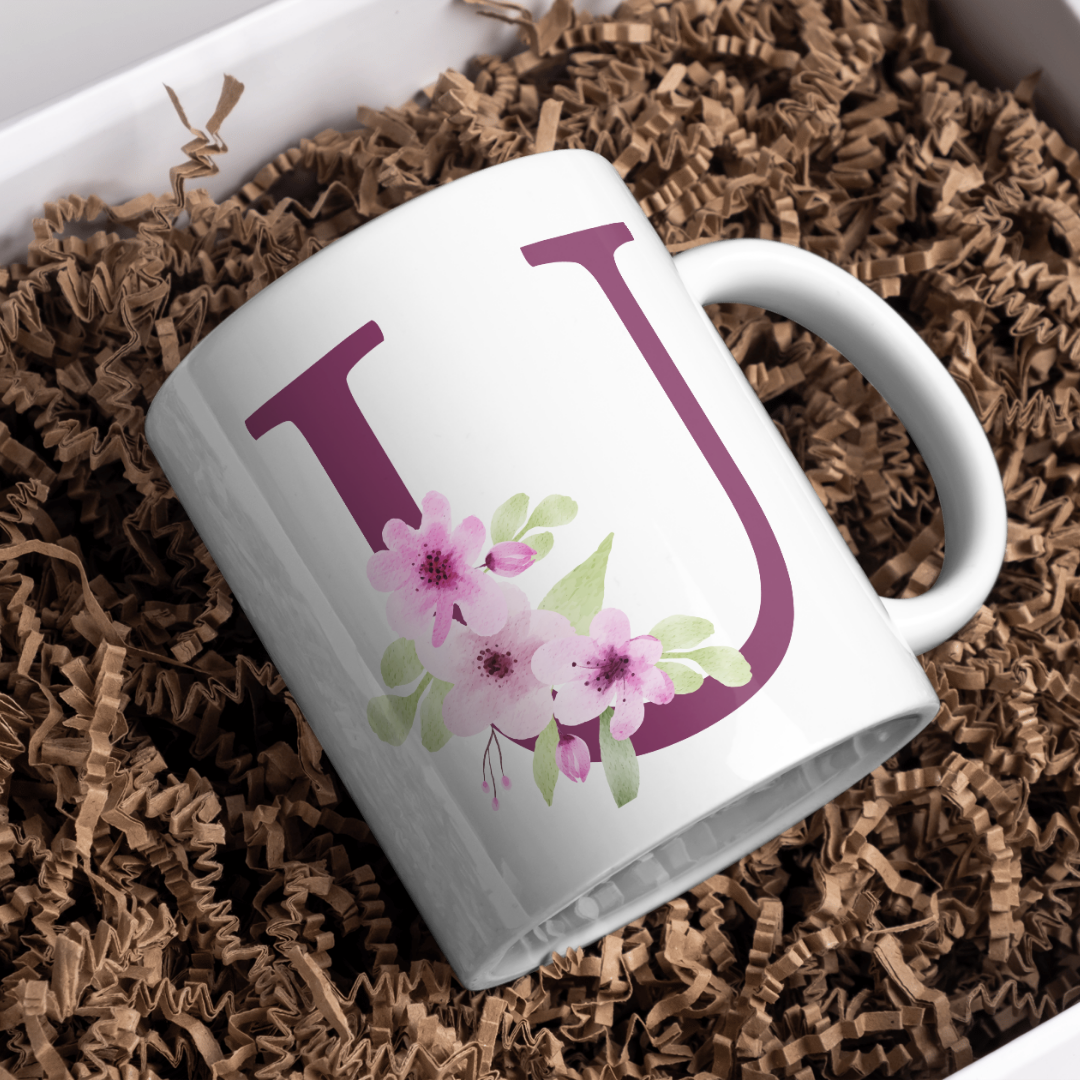 Taza Inicial con Flores Malva Acuarela