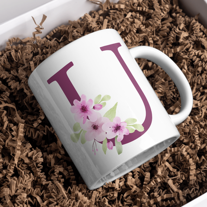 Taza Inicial con Flores Malva Acuarela
