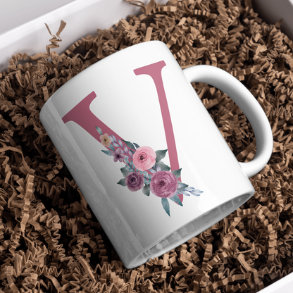 Taza Inicial con Flores Malva Acuarela