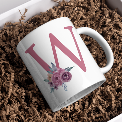 Taza Inicial con Flores Malva Acuarela