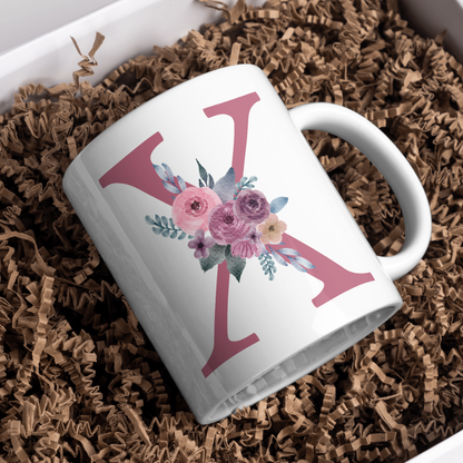 Taza Inicial con Flores Malva Acuarela