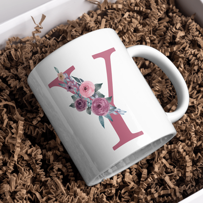 Taza Inicial con Flores Malva Acuarela