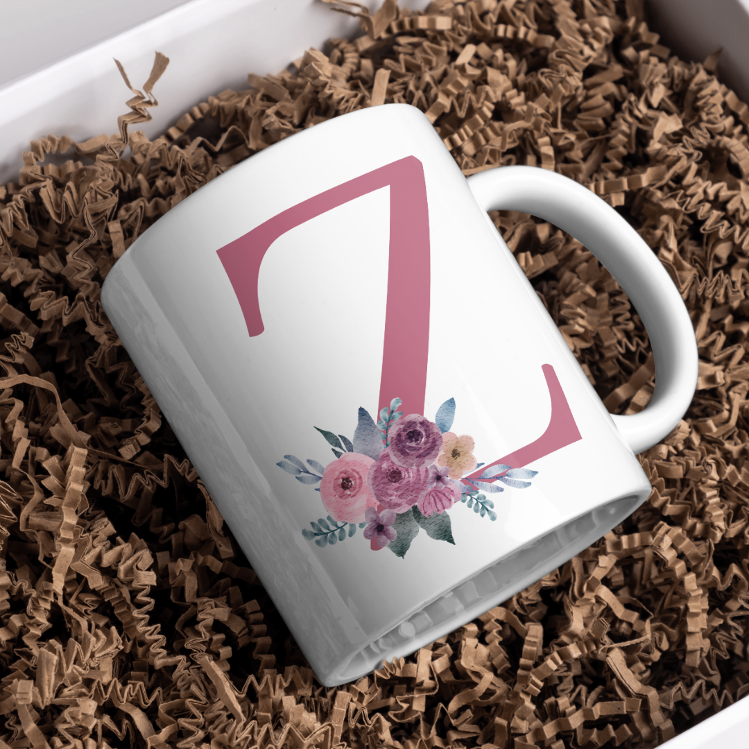 Taza Inicial con Flores Malva Acuarela