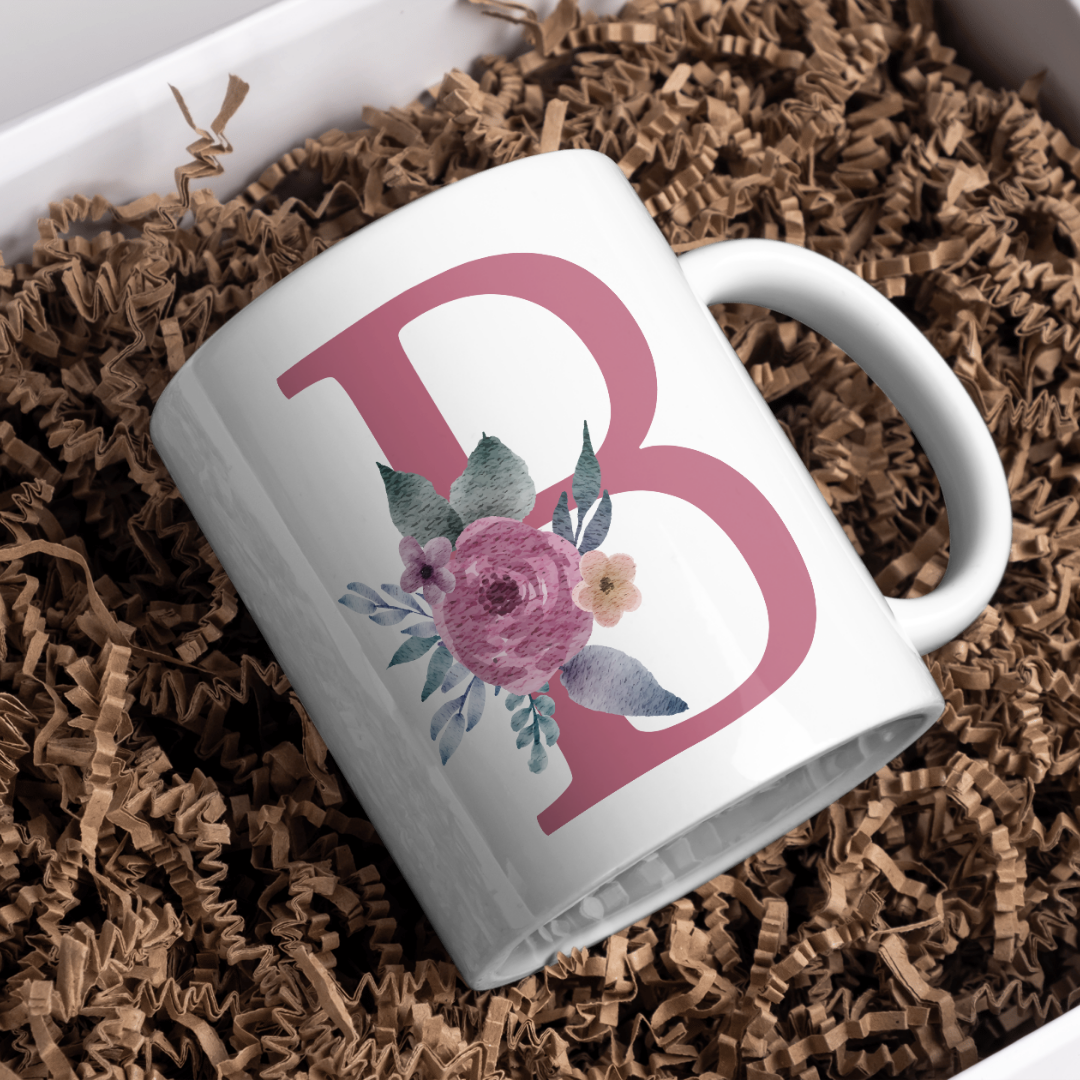 Taza Inicial con Flores Malva Acuarela