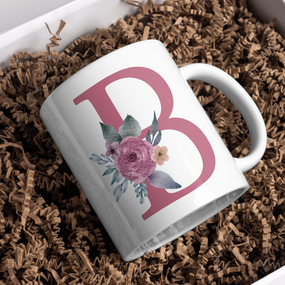 Taza Inicial con Flores Malva Acuarela