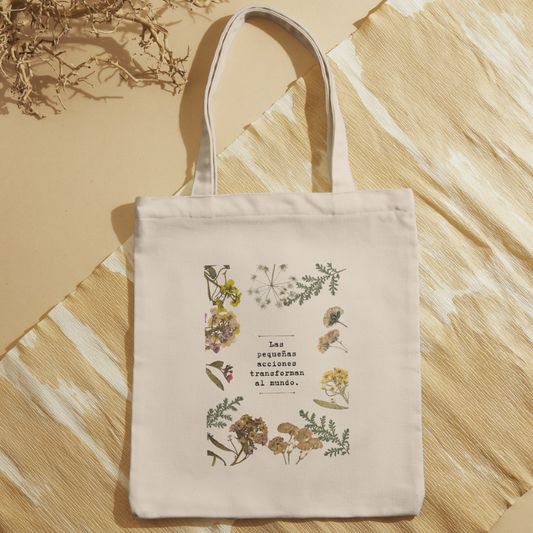 Bolso Tote Reutilizable Estampado Botánico - Mensaje Inspirador (Poliéster Suave)