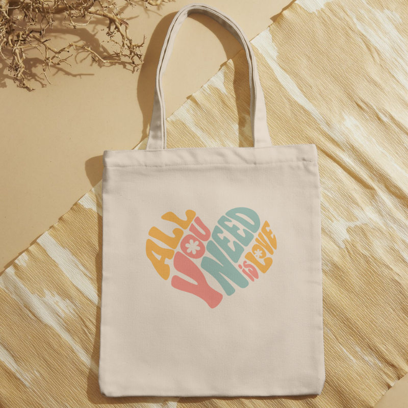 Bolso Tote Reutilizable "All You Need Is Love" - Poliéster Suave