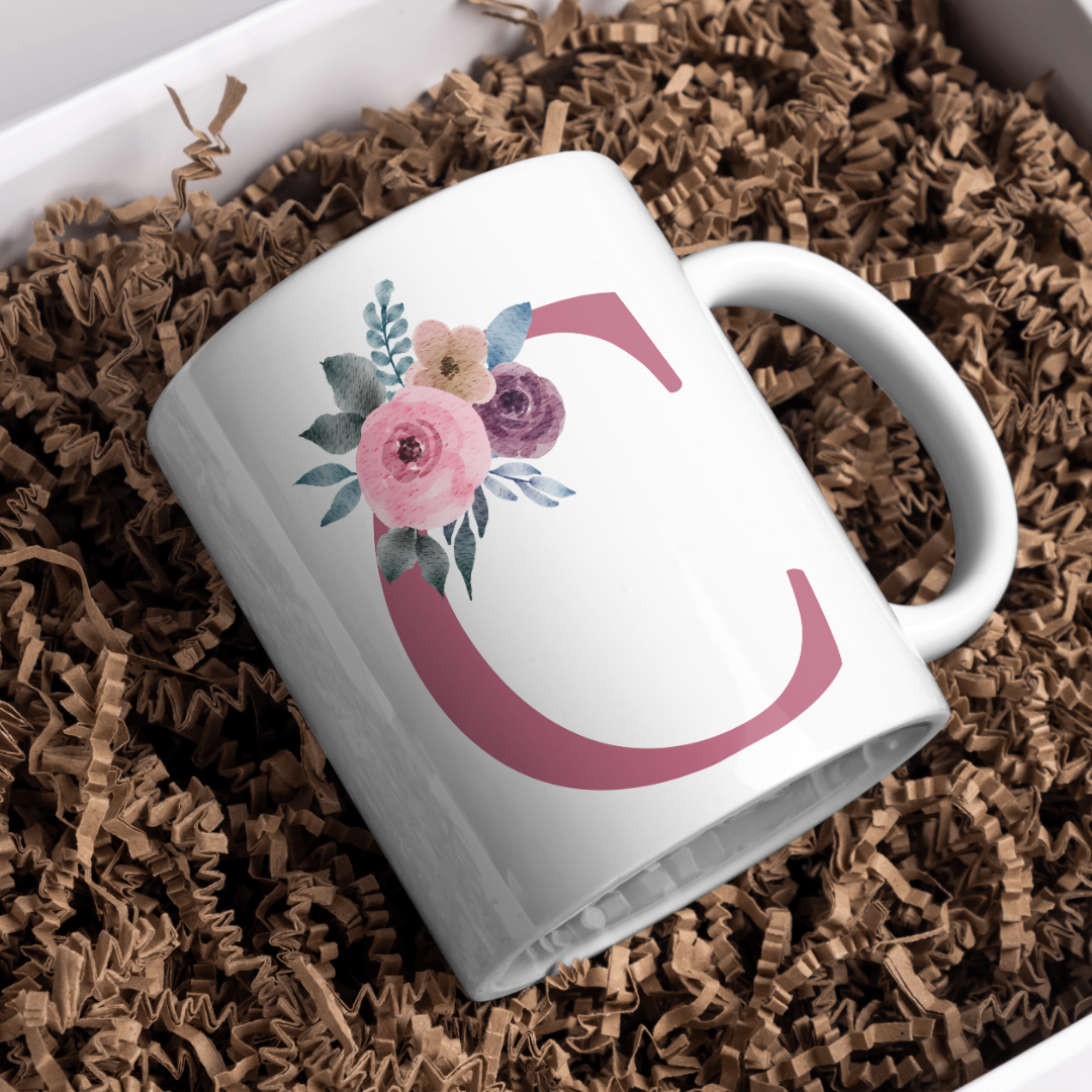 Taza Inicial con Flores Malva Acuarela