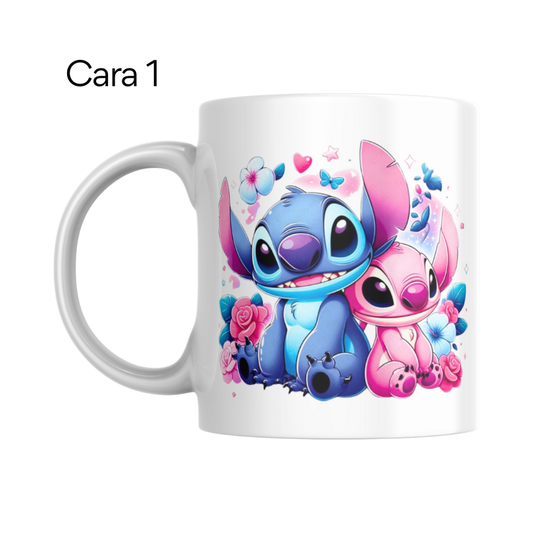 Taza Personalizada Stitch con Nombre y Floral