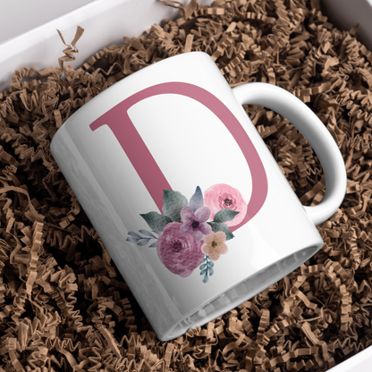 Taza Inicial con Flores Malva Acuarela