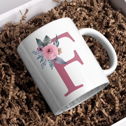 Taza Inicial con Flores Malva Acuarela
