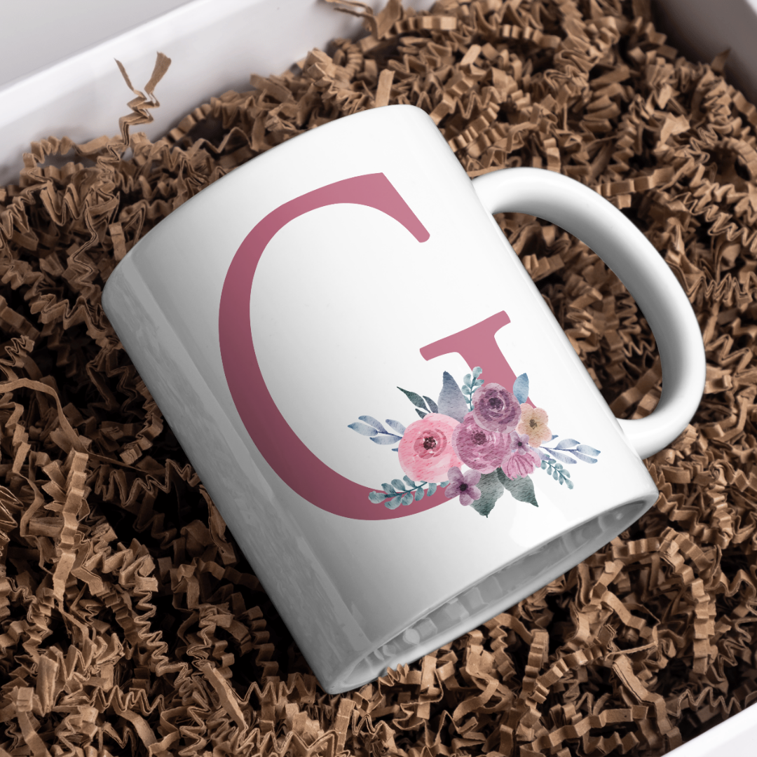 Taza Inicial con Flores Malva Acuarela