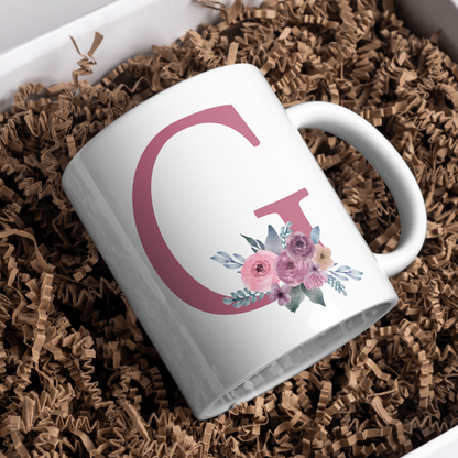 Taza Inicial con Flores Malva Acuarela