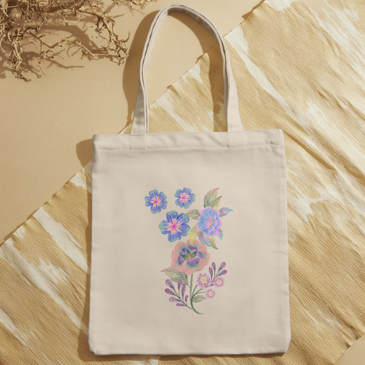 Bolso Tote Reutilizable Flores Acuarela - Poliéster Suave