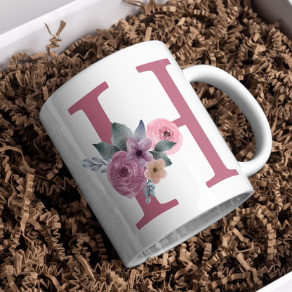 Taza Inicial con Flores Malva Acuarela