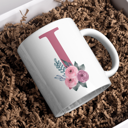 Taza Inicial con Flores Malva Acuarela