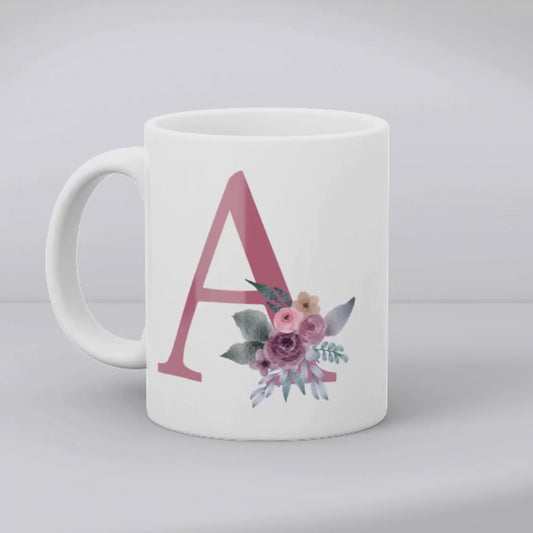 Taza Inicial con Flores Malva Acuarela
